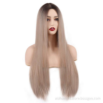 Aisi Beauty Popular Vendor Cheap Long Straight Ombre Blonde Wig Lace Frontal Synthetic Hair For Black Women Lace Front Wig